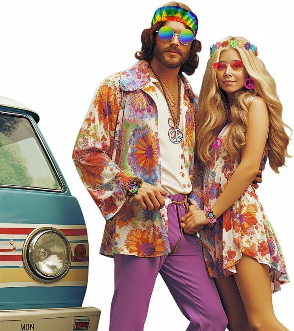 iZoeL Hippie Kostüm Damen Herren 80er 90er Jahre Hippie Party Halloween Fasching
