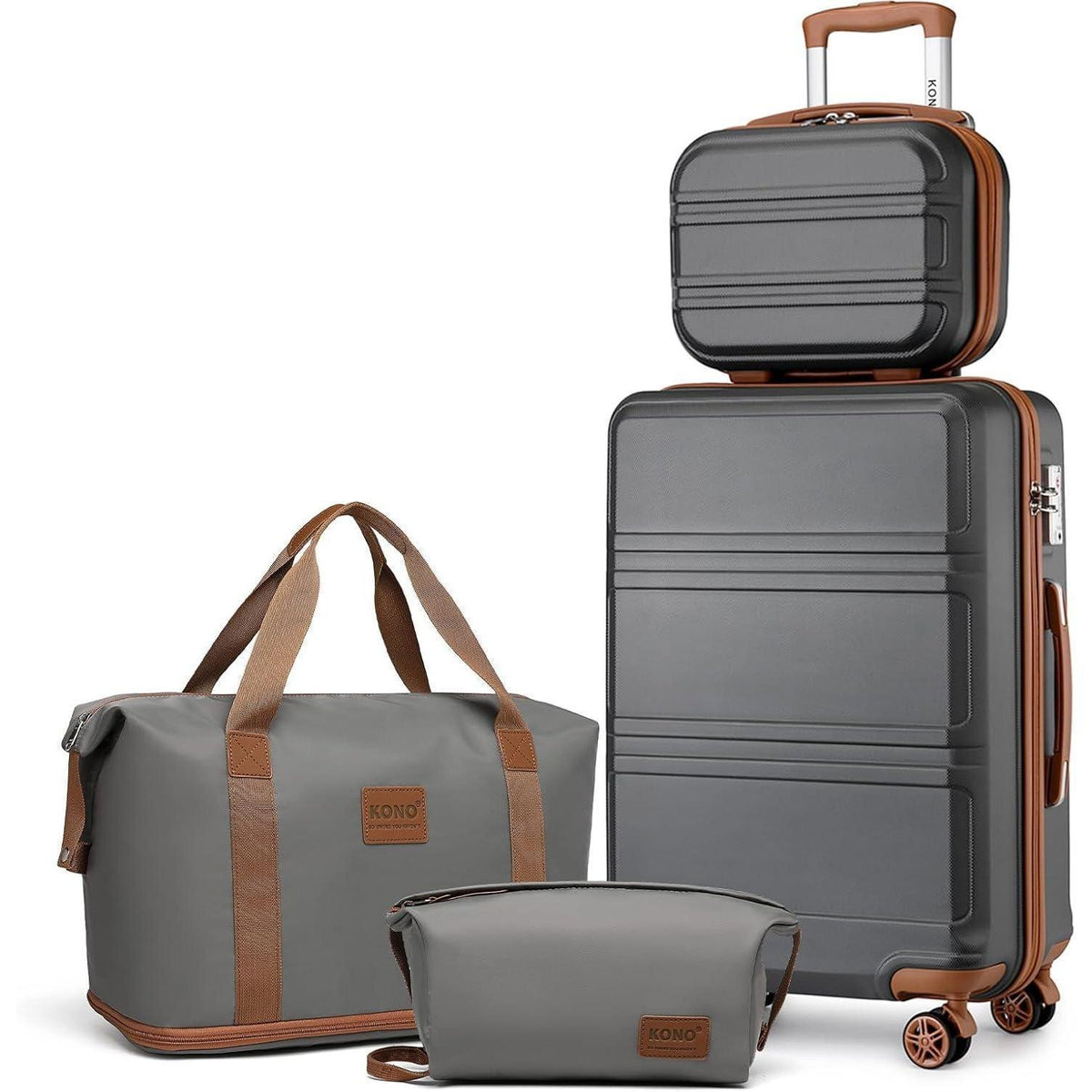4-teiliges Reisekoffer Set mit TSA-Schloss, Handgepäck 55cm, Grau/Braun