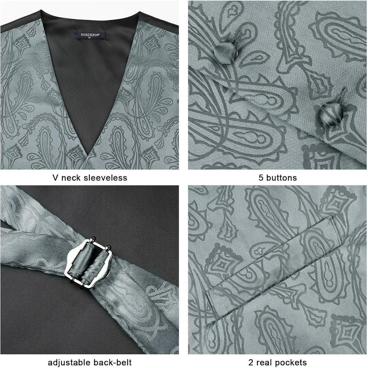 Herren Weste Krawatte Einstecktuch Set Jacquard Dunkelgrau