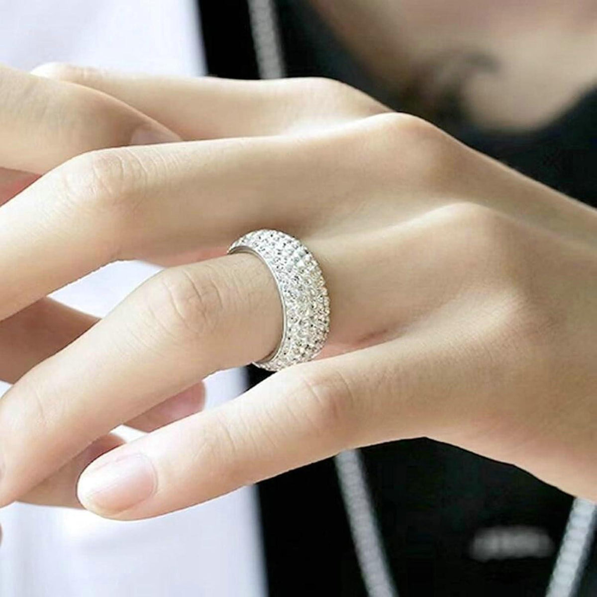 Edelstahl Ring Herren Zirkon Silber 8mm Ehering