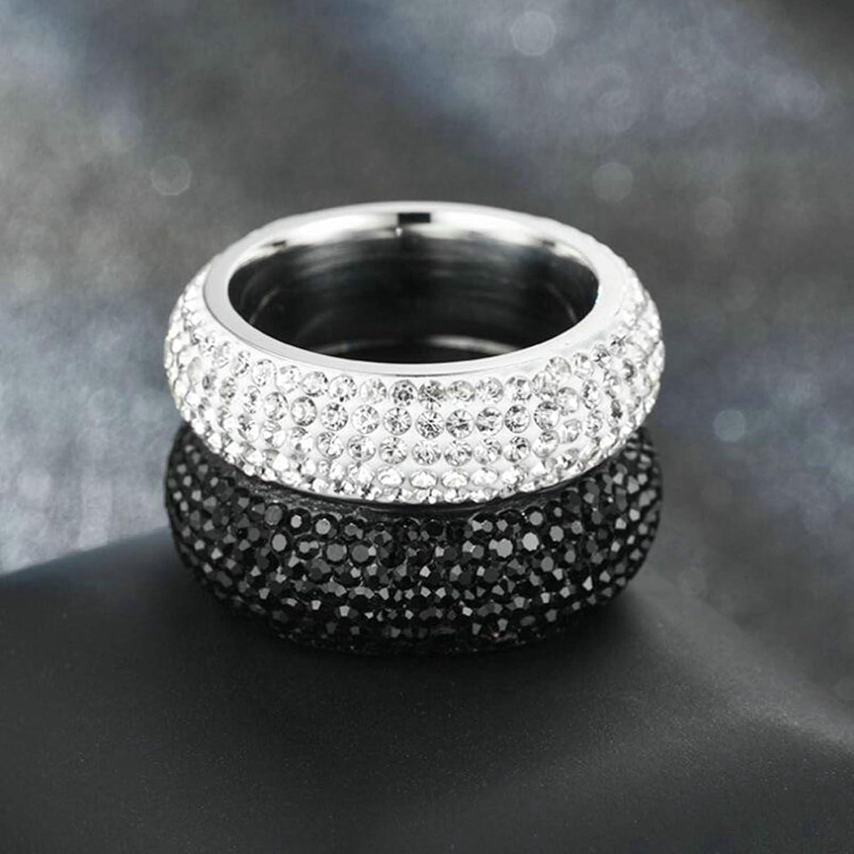Edelstahl Ring Herren Zirkon Silber 8mm Größe 70