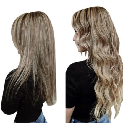 Echthaar Verlängerung mit Draht – Hellbraun/Blond Highlighted