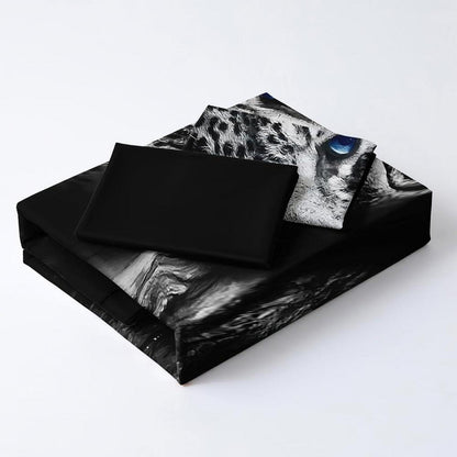 3D Leopard Bettwäsche Set 135x200 - Grau Blau Mikrofaser