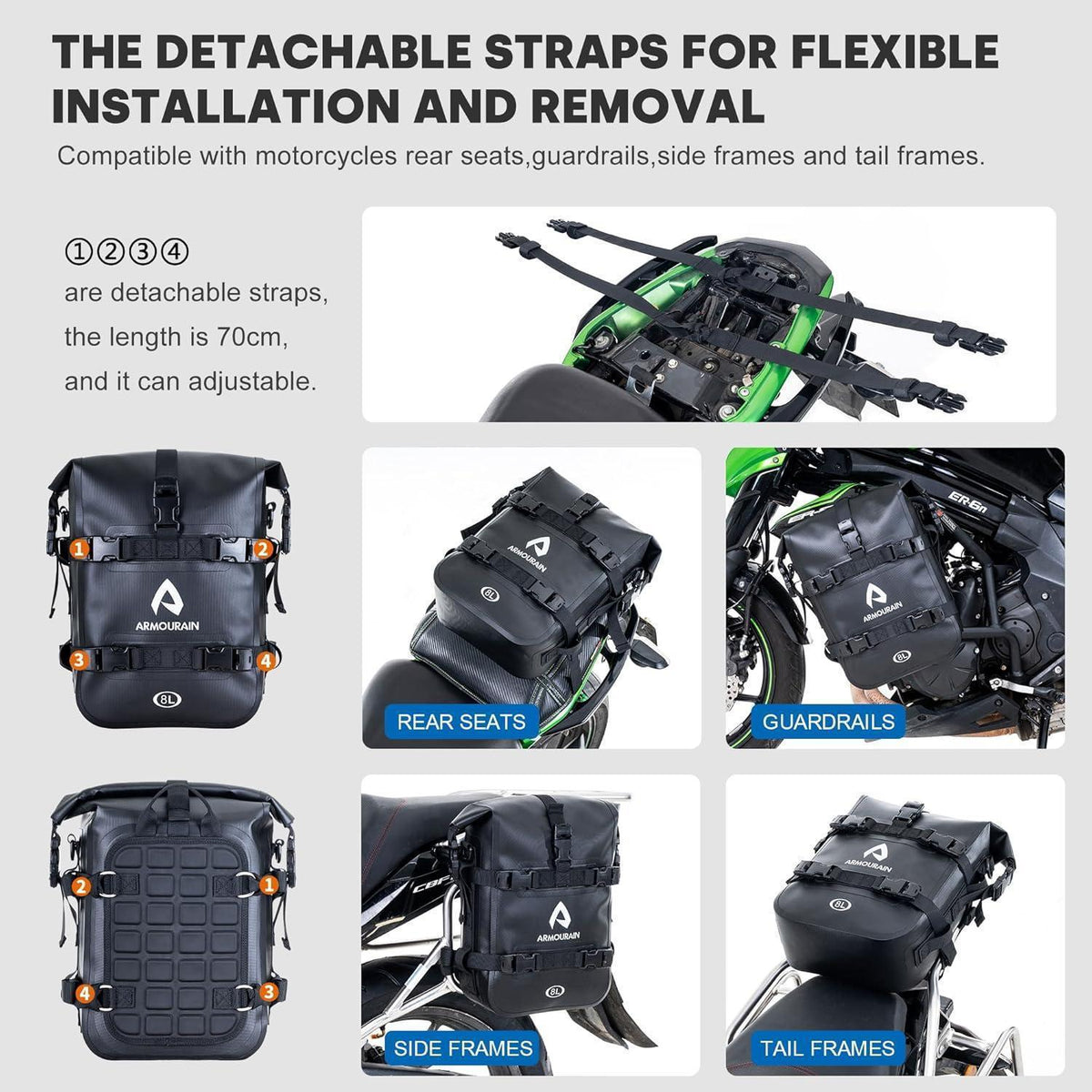 Motorrad Seitentasche 8L Wasserdicht TPU Schwarz