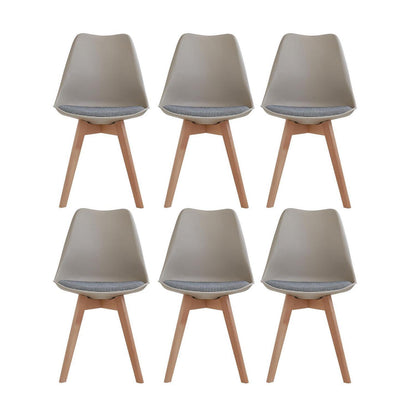 Skandinavische Esszimmerstühle 6er-Set, Massivholz, Gestreift Beige
