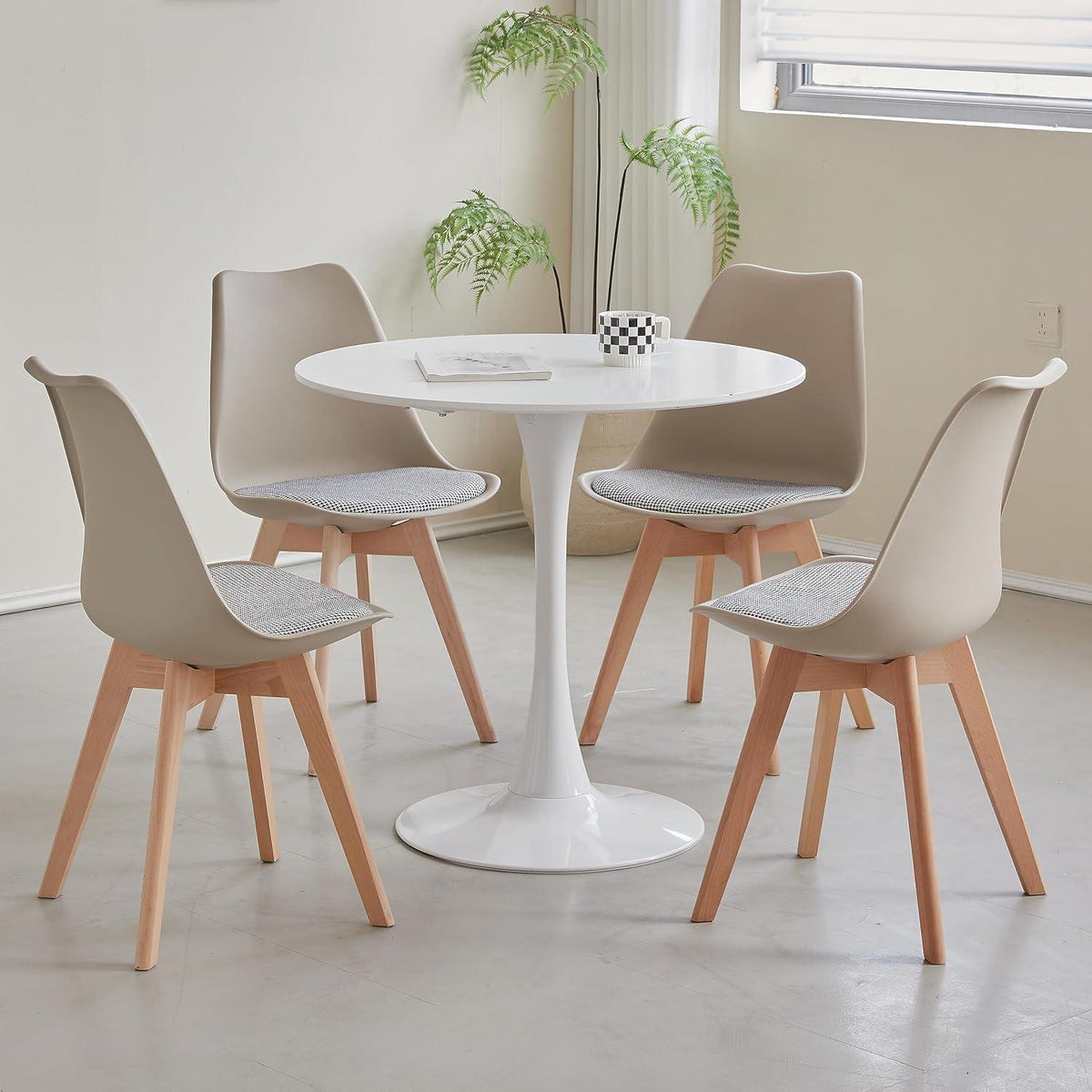 Skandinavische Esszimmerstühle 4er-Set, Massivholz, Gestreift Beige