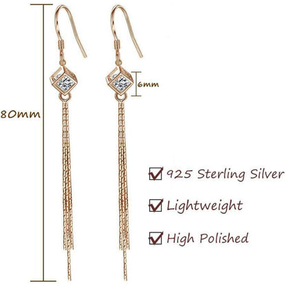 Lange Silber Ohrhänger mit Quaste & Zirkonia
