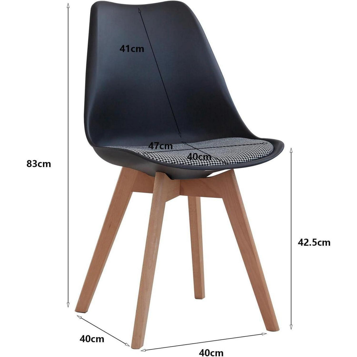Skandinavische Esszimmerstühle 4er-Set Schwarz mit Sitzkissen