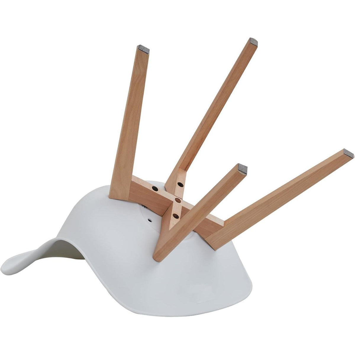 Skandinavische Esszimmerstühle 4er-Set Weiß | Massivholz & Gestreiftes Sitzkissen