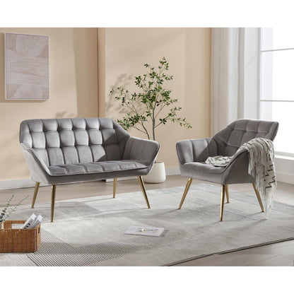Gepolsterter Samt Sessel 2er Set Modern Grau