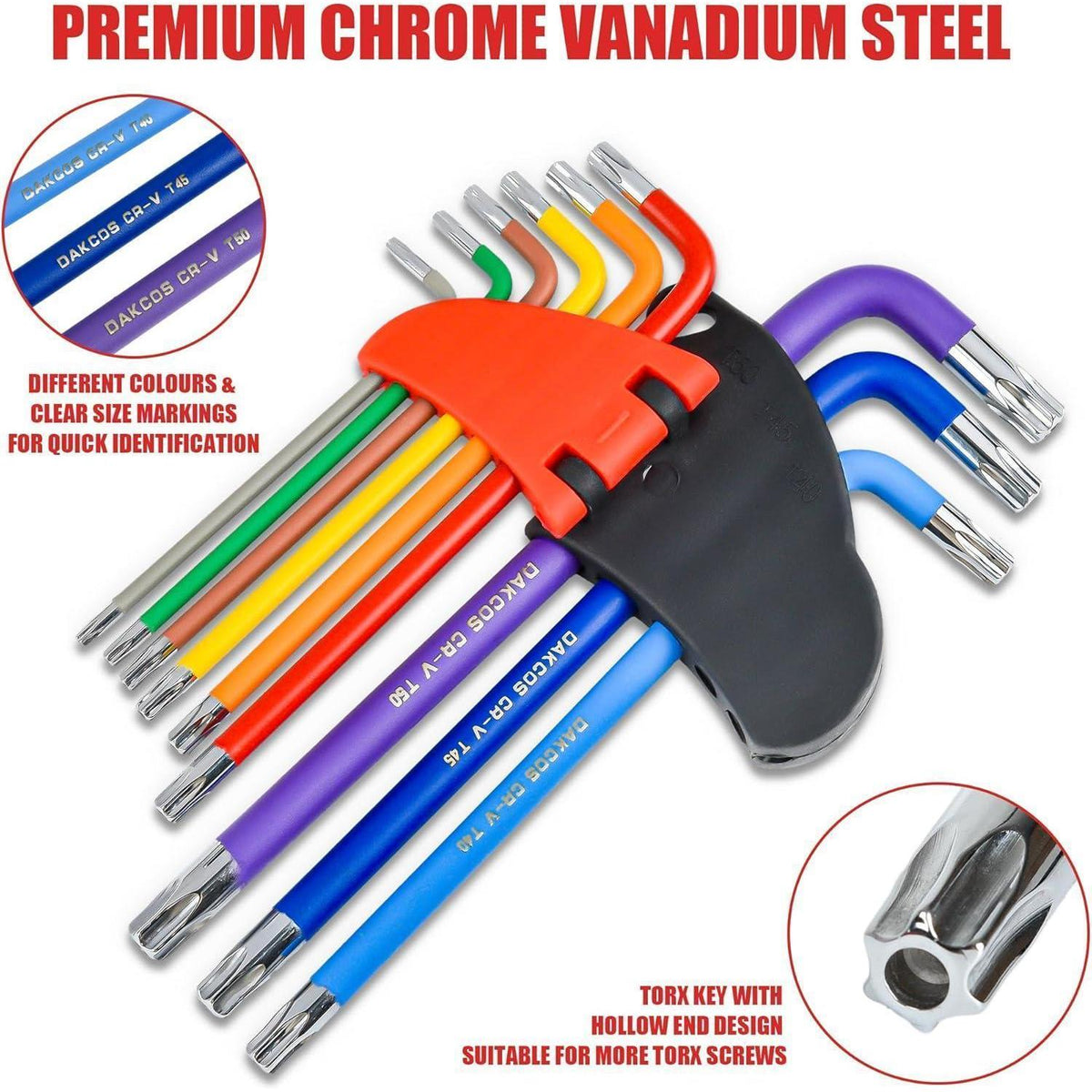 Torx Schlüssel Set 9-tlg mit Stirnlochbohrung T10-T50