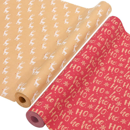 Geschenkpapier Set 2 Rollen Kraftpapier Weihnachten Schneeflocke Rentier
