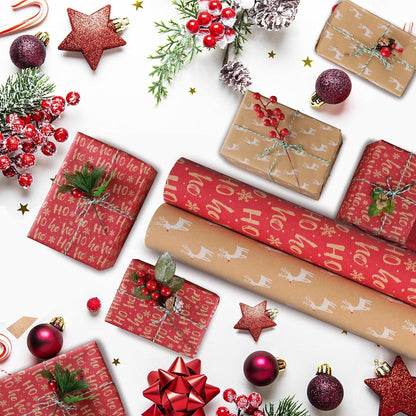 Geschenkpapier Set 2 Rollen Kraftpapier Weihnachten Schneeflocke Rentier