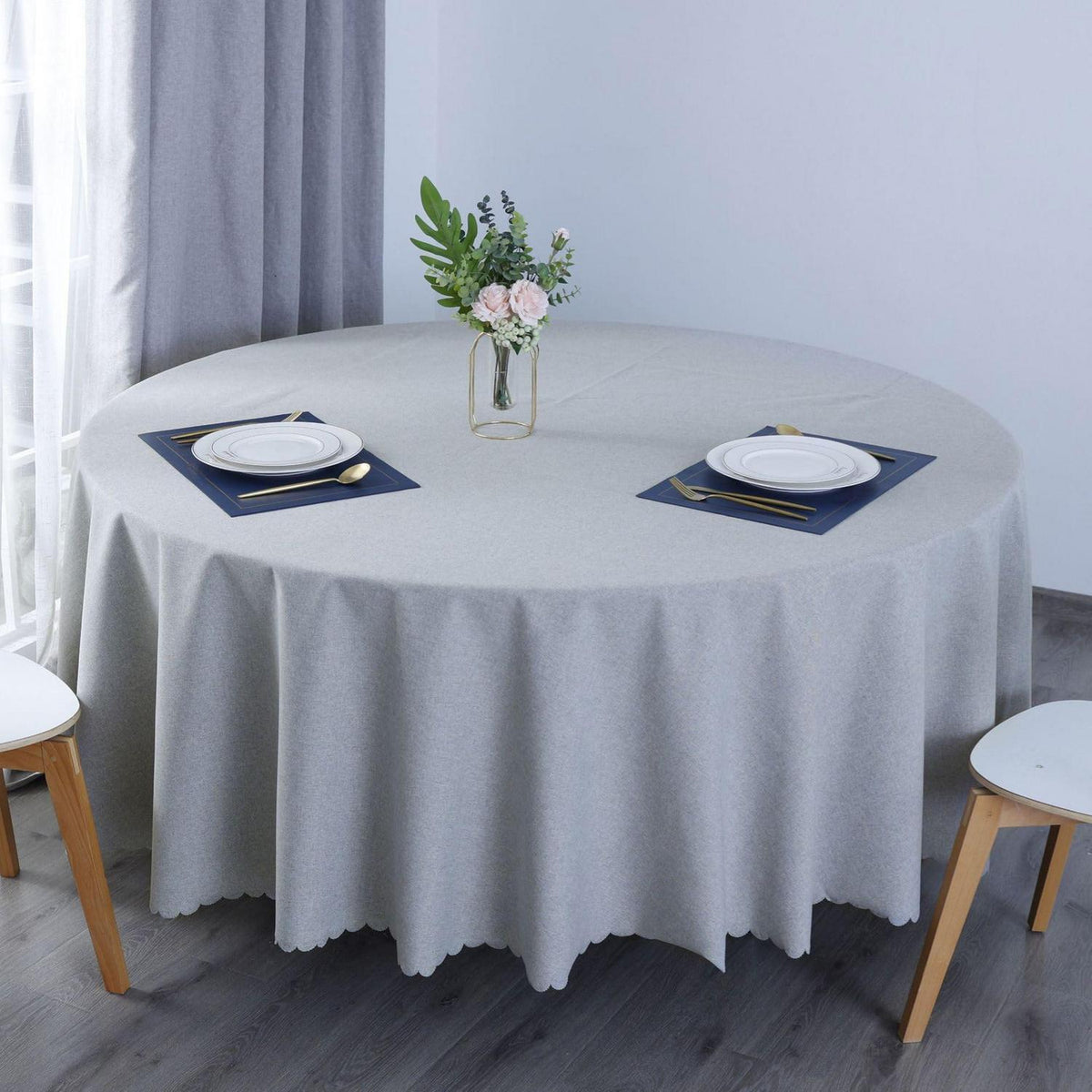 Runde Baumwoll-Leinen Tischdecke wasserabweisend, Ø 220 cm, Hellgrau