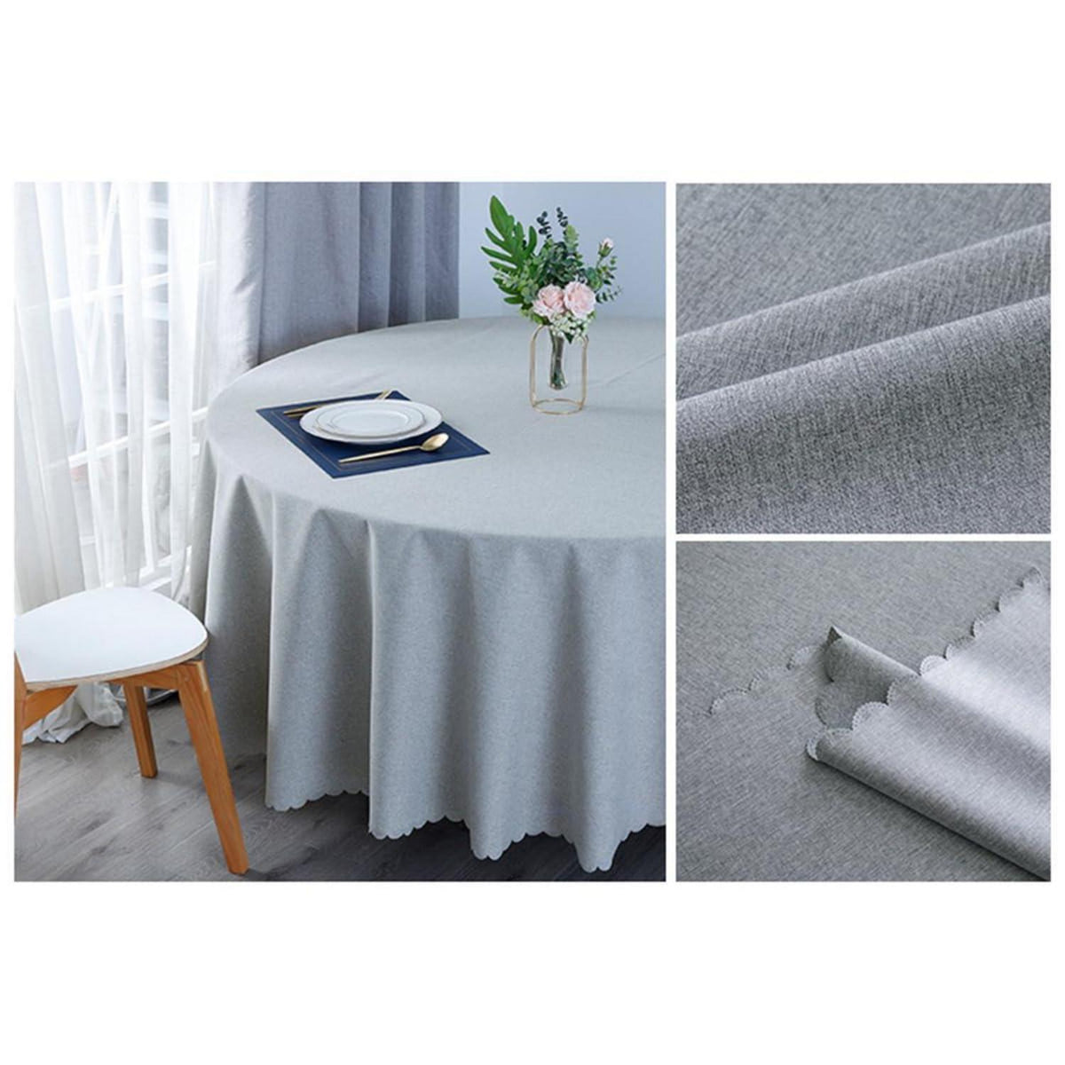 Runde Baumwoll-Leinen Tischdecke wasserabweisend, Ø 220 cm, Hellgrau