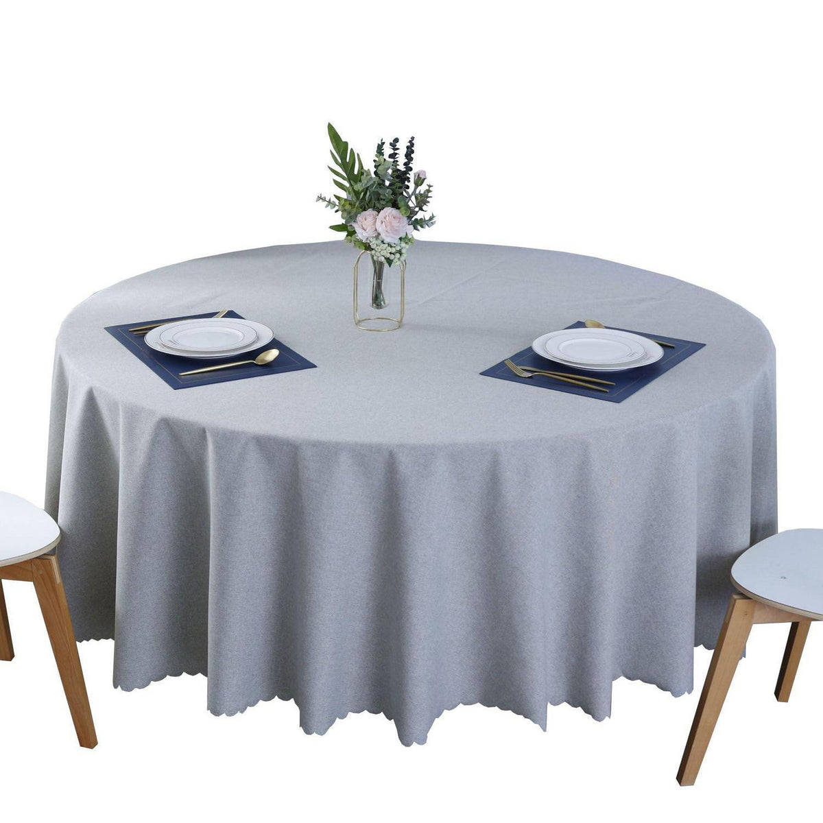 Runde Baumwoll-Leinen Tischdecke wasserabweisend, Ø 240 cm, Hellgrau