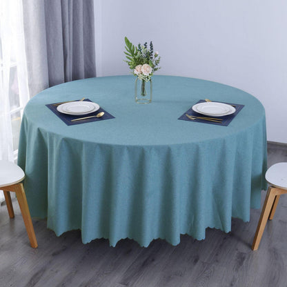 Runde Baumwoll-Leinen Tischdecke wasserabweisend, Pfauenblau 220 cm