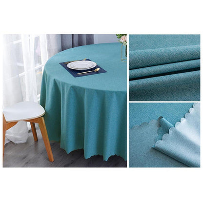 Runde Baumwoll-Leinen Tischdecke wasserabweisend, Pfauenblau 220 cm