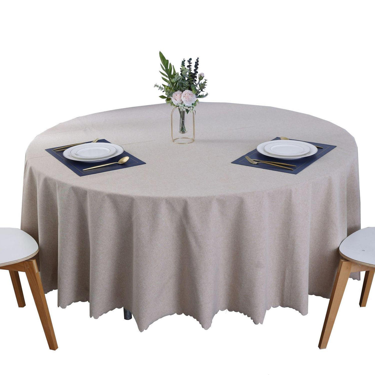 Runde Baumwoll-Leinen Tischdecke wasserabweisend, 240 cm Durchmesser