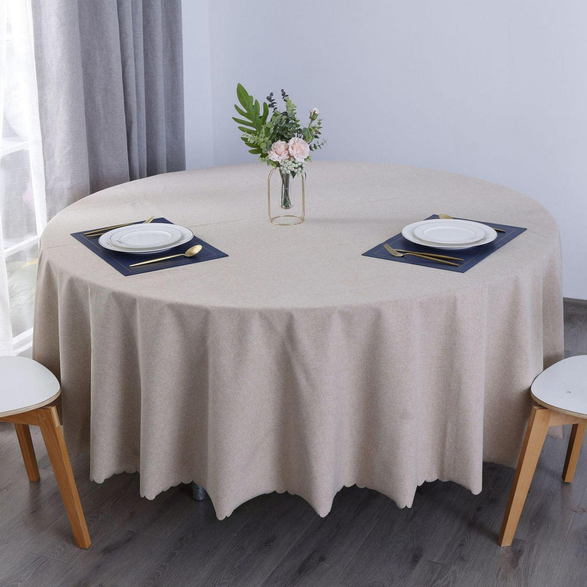 Runde Baumwoll-Leinen Tischdecke wasserabweisend, 240 cm Durchmesser