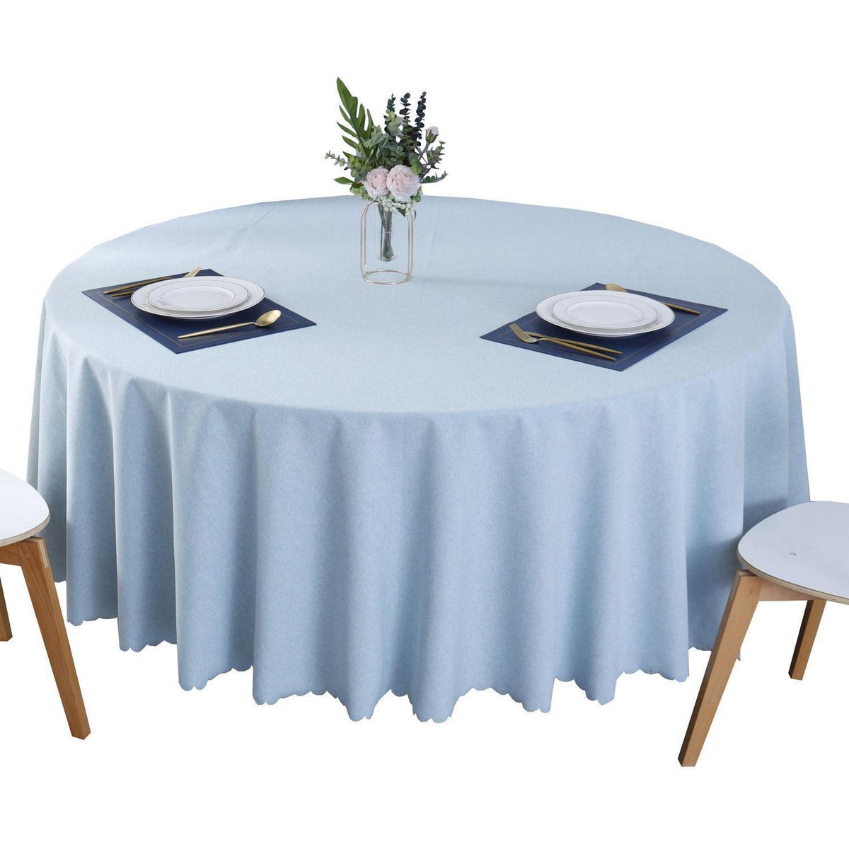 Runde Baumwoll-Leinen Tischdecke wasserabweisend, hellblau 220 cm