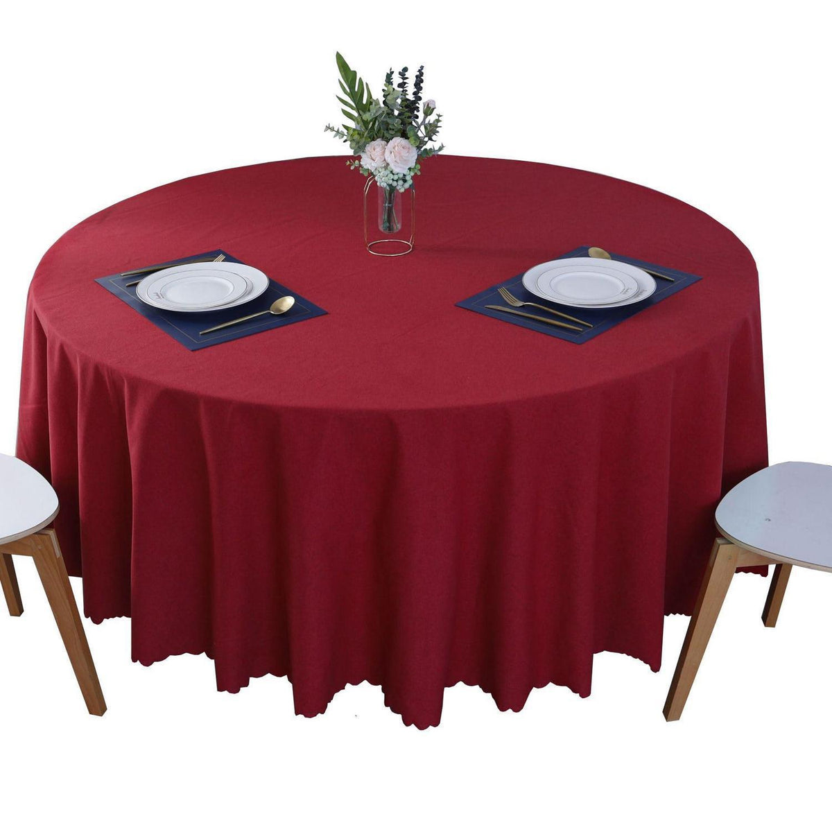 Runde Baumwoll-Leinen Tischdecke wasserabweisend, rot, 240 cm