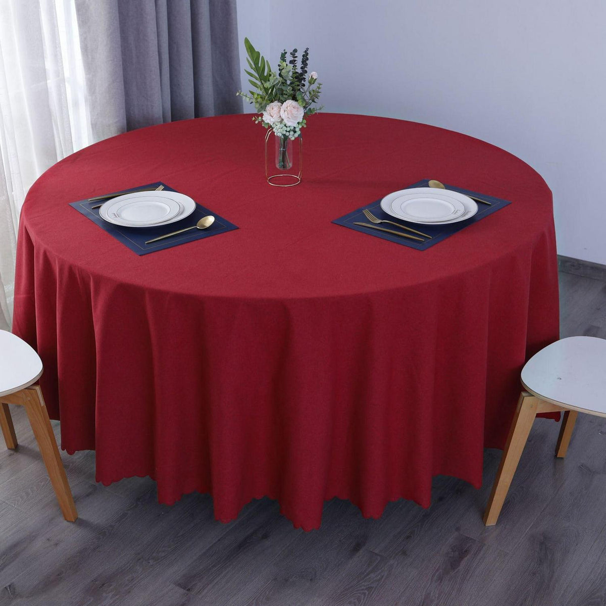 Runde Baumwoll-Leinen Tischdecke wasserabweisend, rot, 280 cm