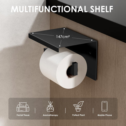 Edelstahl Toilettenpapierhalter mit Ablage, Schwarz
