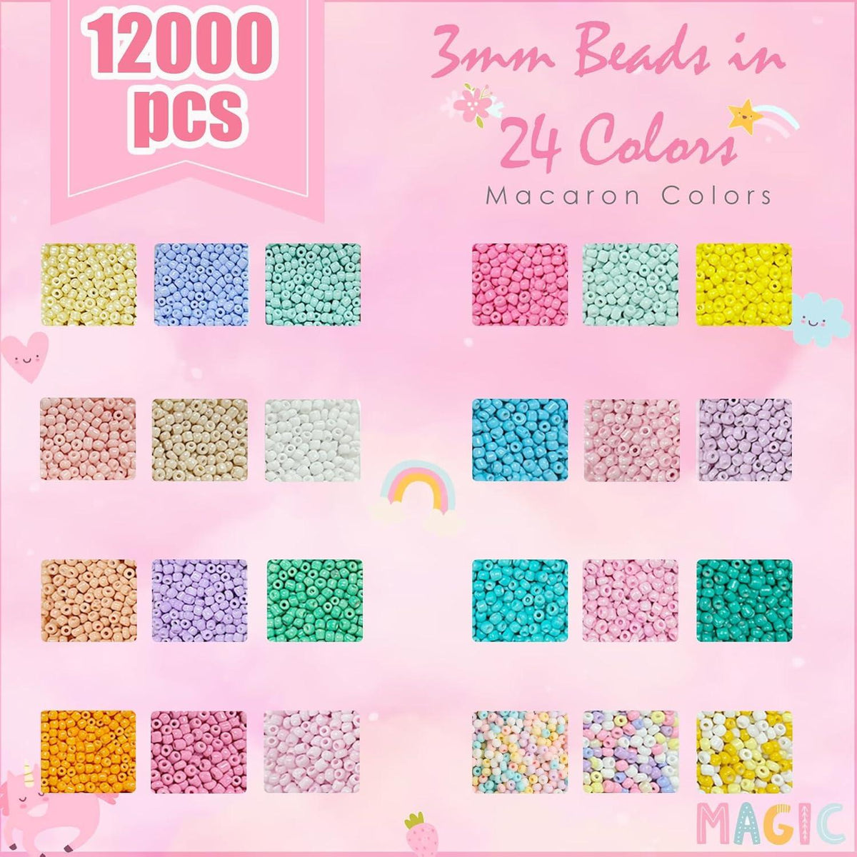 Konoz Glasperlen Set 18000+ Stück Auffädeln Pastell Mädchen