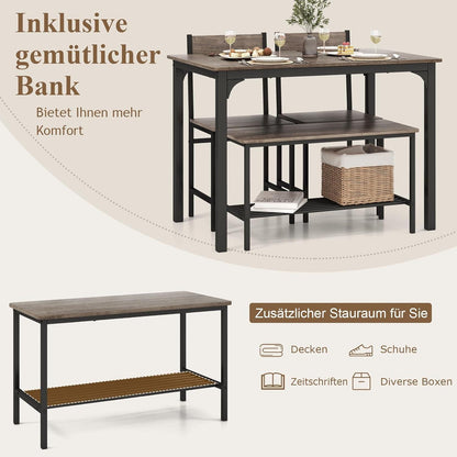Esstisch Set 4-teilig mit Bank & Stühlen – Grau, Industriedesign