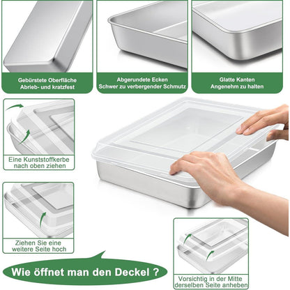 Backblech mit Deckel, Edelstahl, 31,6x24,6x5cm, Tief