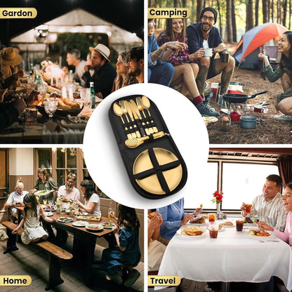 Gold Besteck Set 10 Stücke Camping Geschirrset 2 Personen