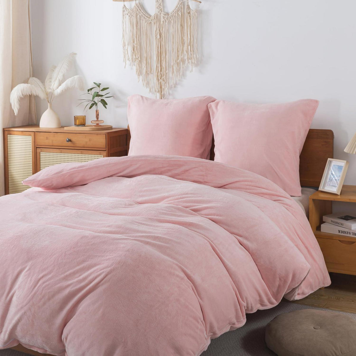 Flauschige Bettwäsche 135x200 cm Rosa - 2tlg. Winter Biber Set