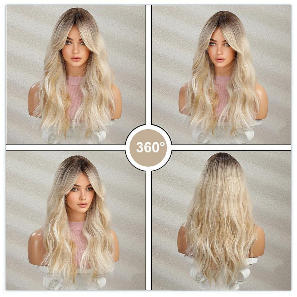 Lange gewellte Ombre Blonde Perücke – Synthetisch & Hitzebeständig