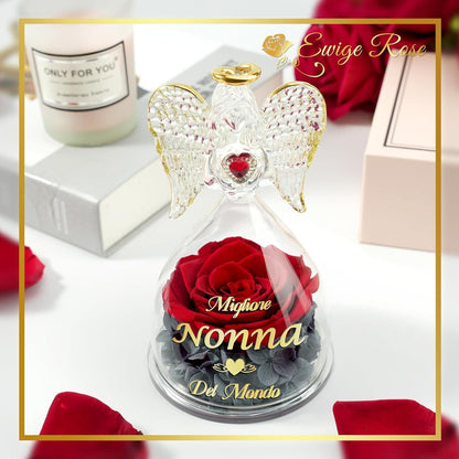 Ewige Rose Engel Figur Geschenke Oma Best Grandma World Blume Glaskuppel