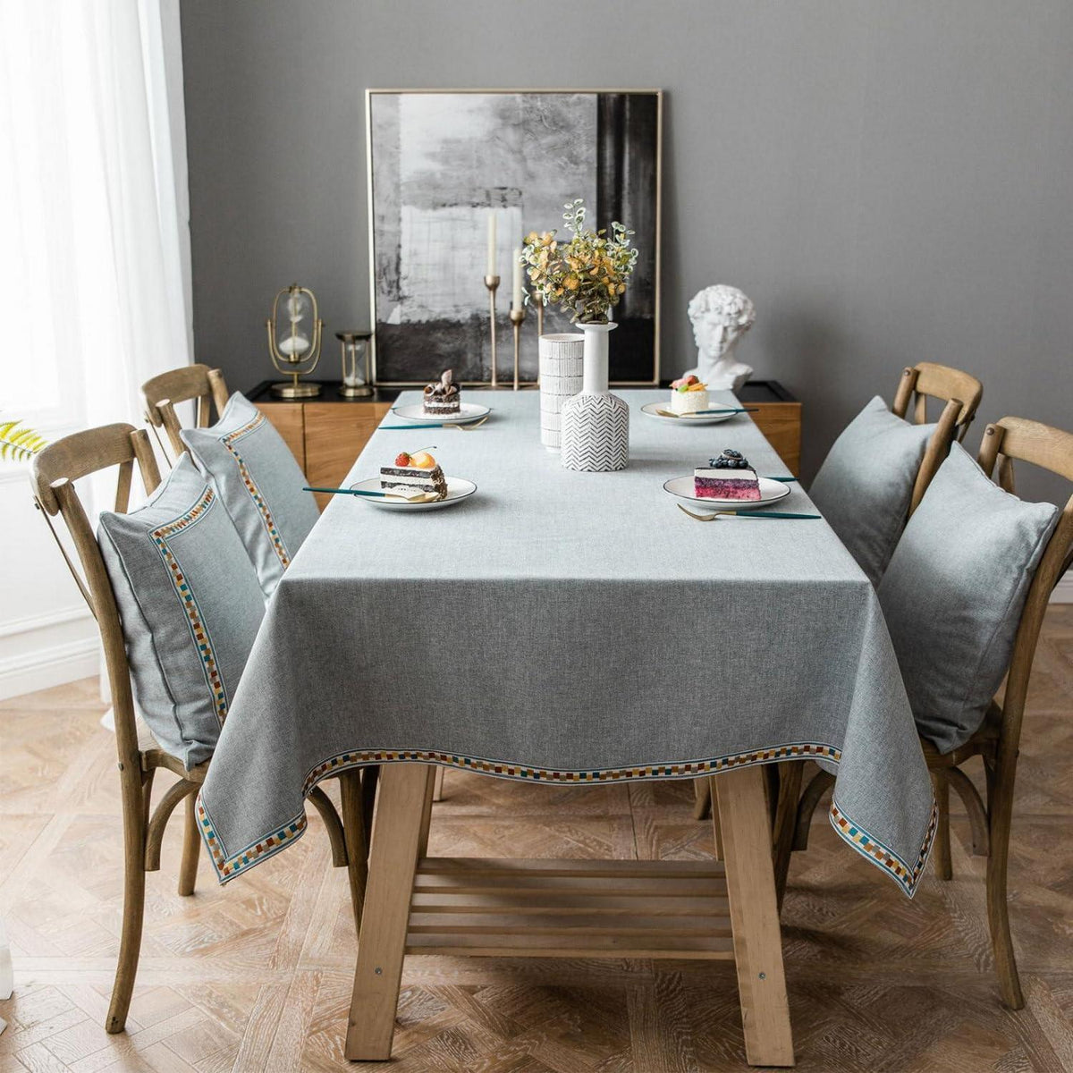 Vintage Boho Tischdecke Rechteckig Grau 130x240cm