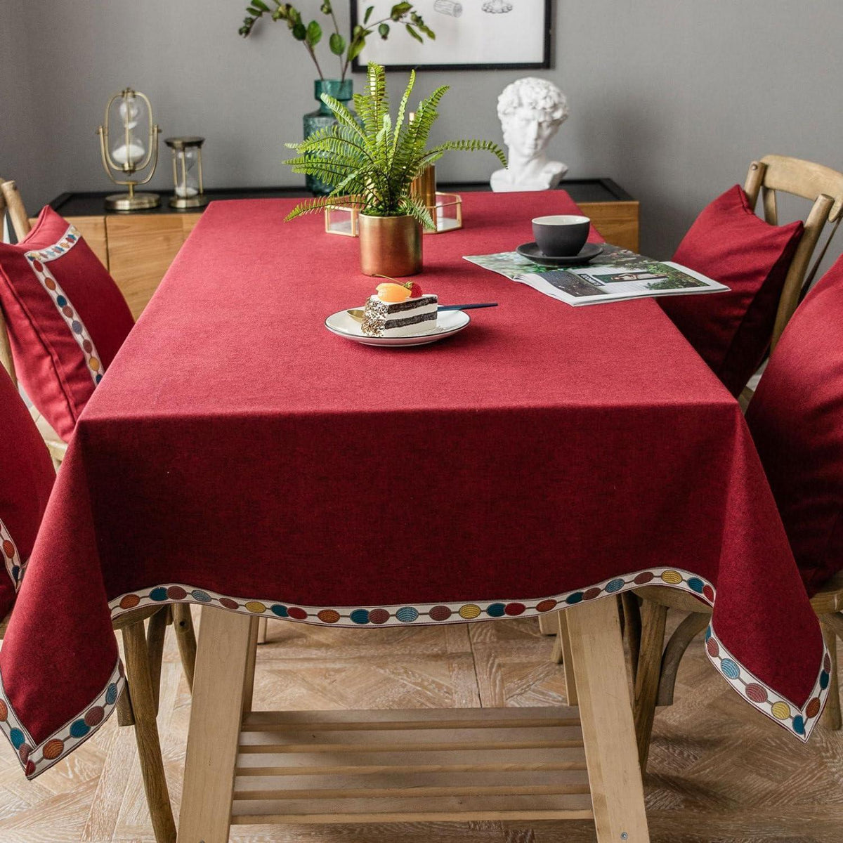 Vintage Boho Tischdecke Rechteckig Rot 130x220cm