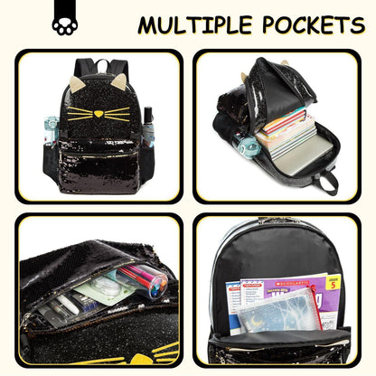 Mädchen Rolling Backpack Set mit Rädern & Lunchbox Katze