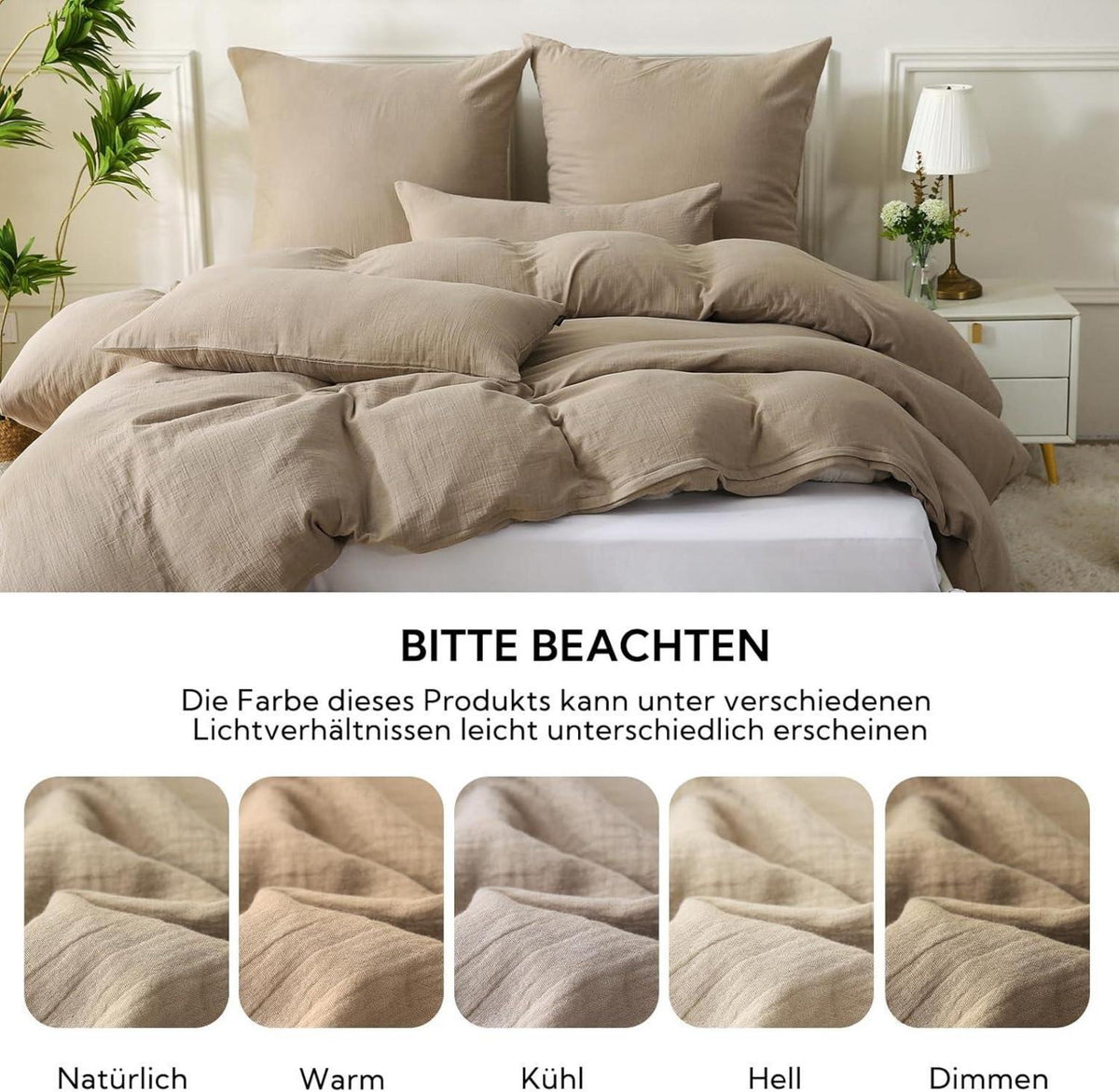 SOULFUL Doppelte Musselin Bettwäsche 220x240 Baumwolle Beige 3