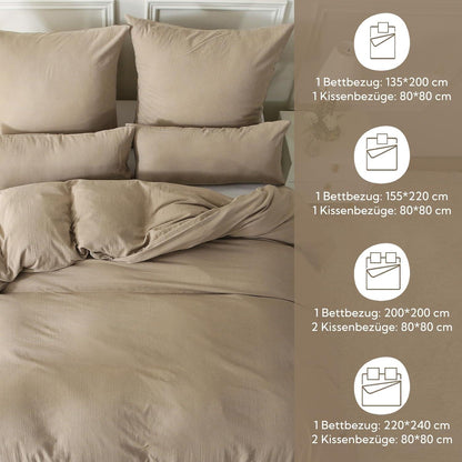Doppelte Musselin Bettwäsche 220x240 Baumwolle Beige 3tlg. 220*240cm