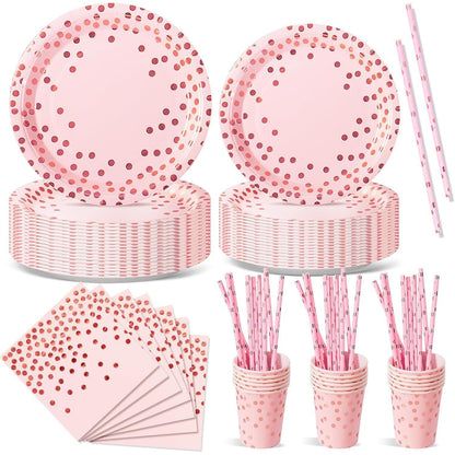 Partygeschirr Set Roségold für 24 Gäste – Teller, Servietten & Becher
