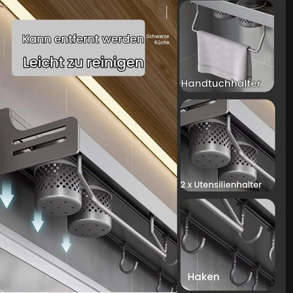 Gewürzregal Metall Grau ohne Bohren mit Haken und Tassen 40cm