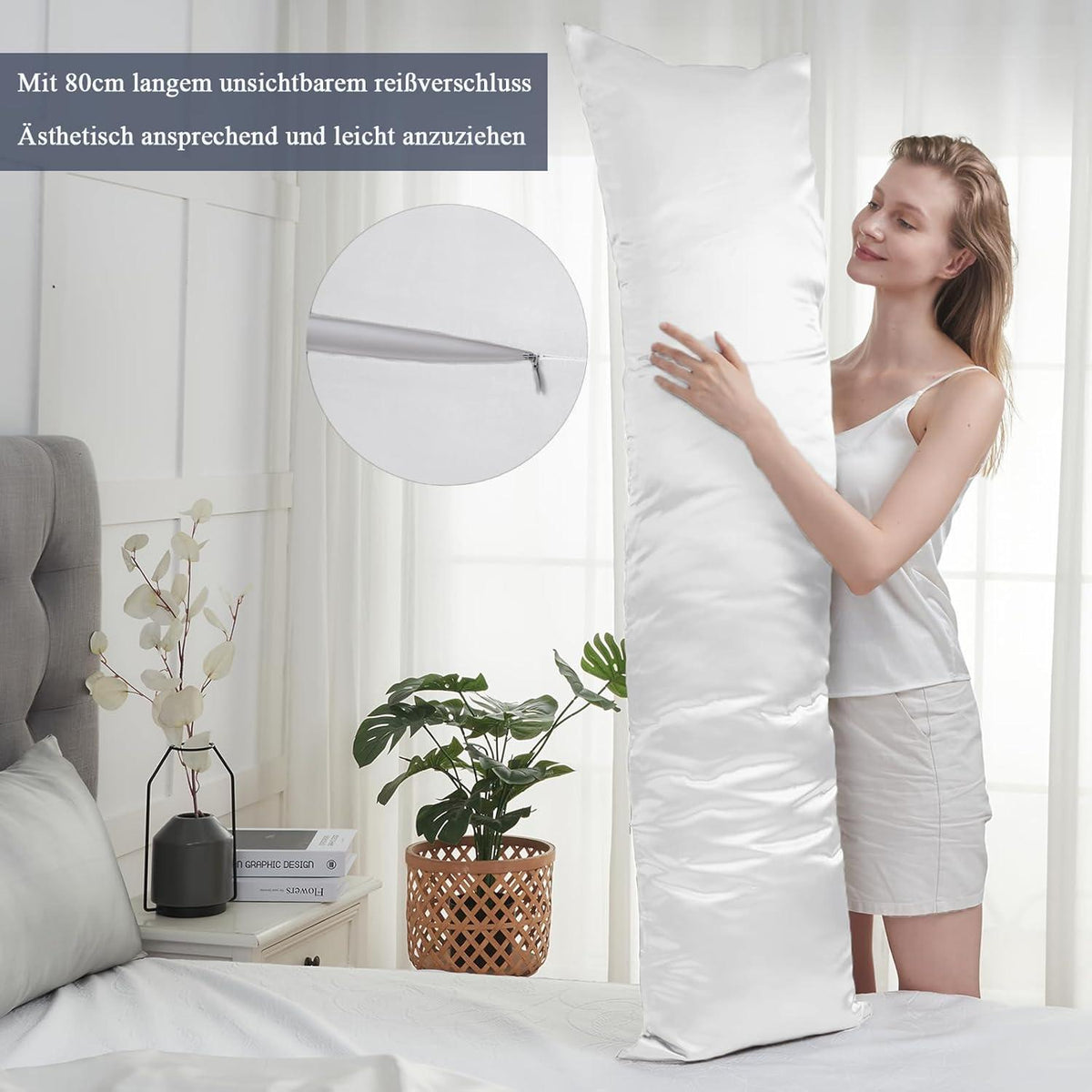 Vielit Satin Kissenbezug 40x145 Weiß mit Haargummis OEKO-TEX zertifiziert