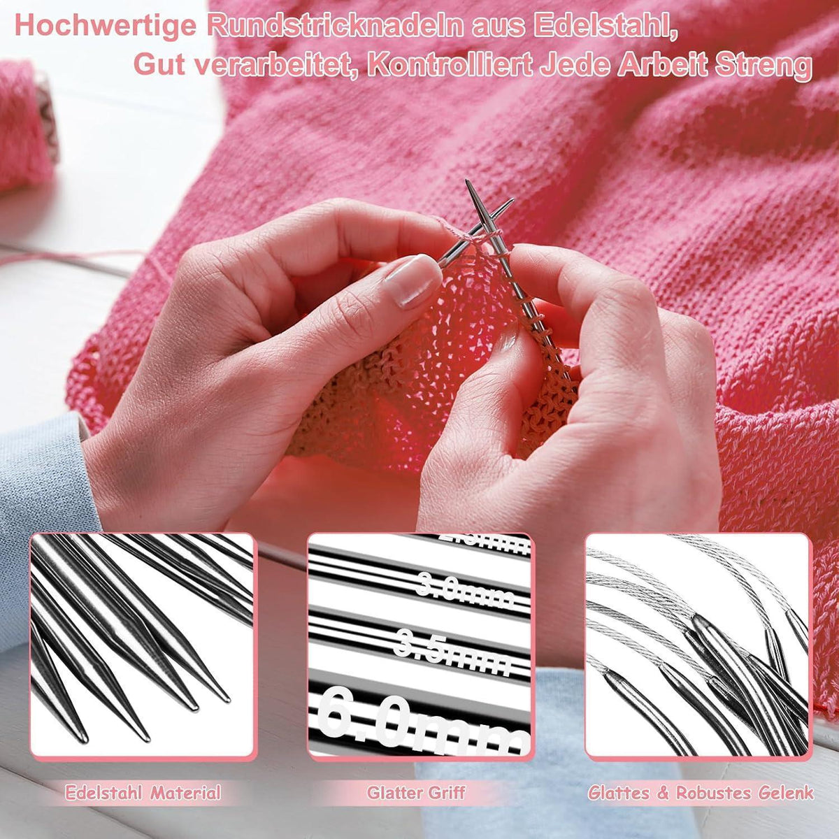Rundstricknadel Set Edelstahl 9tlg. 2,0-6,0mm für Strickprojekte