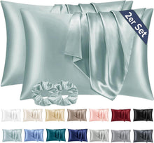 Satin Kissenbezug 2er-Set Grün 40x70 + Haargummis