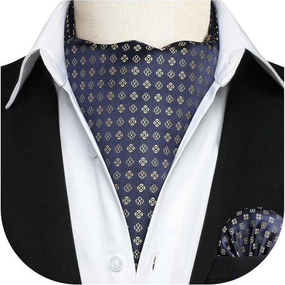 Herren Krawattenschal & Einstecktuch Set Marine Blau/Gold Paisley