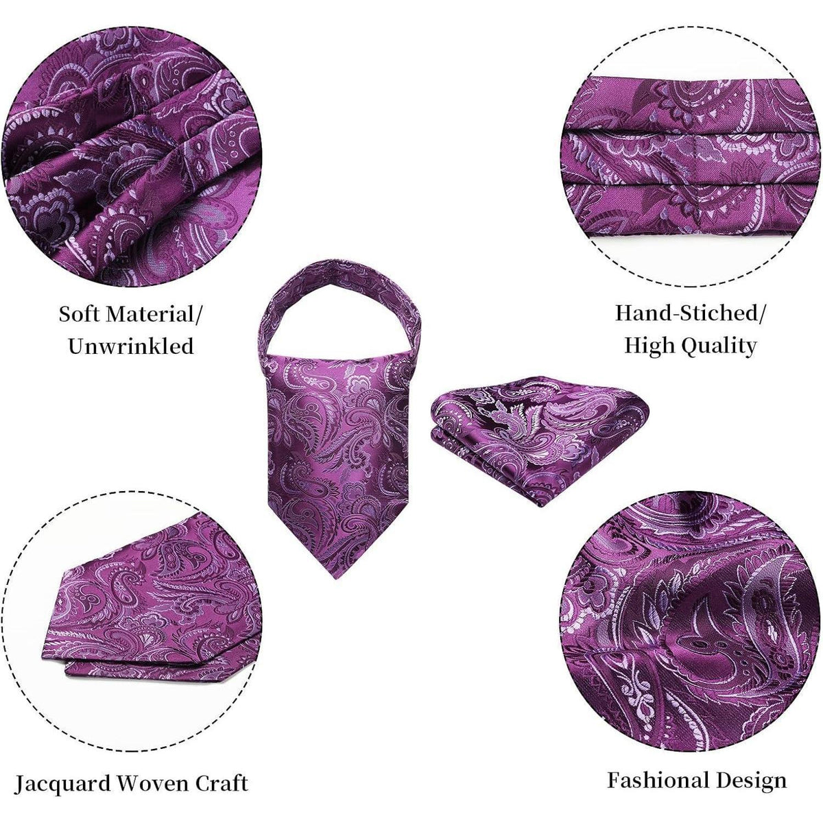 Herren Krawattenschal & Einstecktuch Set Lila Paisley
