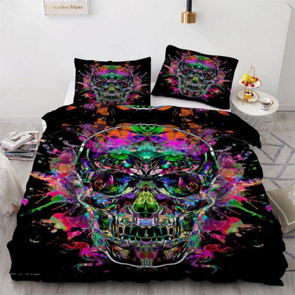 Schädel 3D Bettwäsche-Set 220x240 cm | Mikrofaser Bettbezug & Kissenbezüge