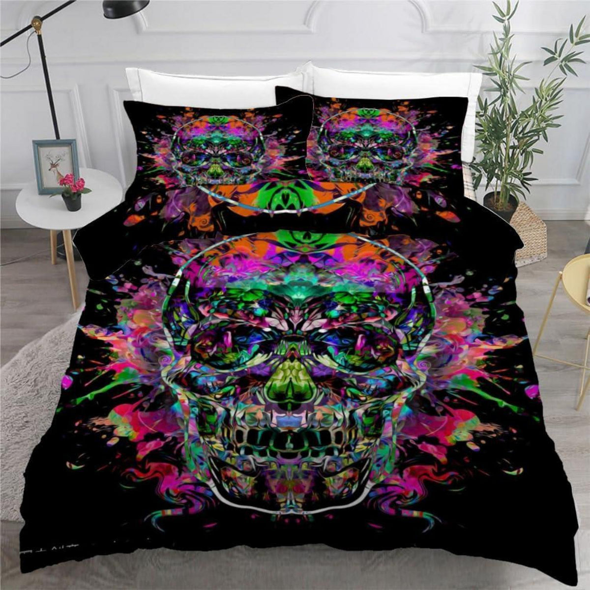 Schädel 3D Bettwäsche-Set 220x240 cm | Mikrofaser Bettbezug & Kissenbezüge