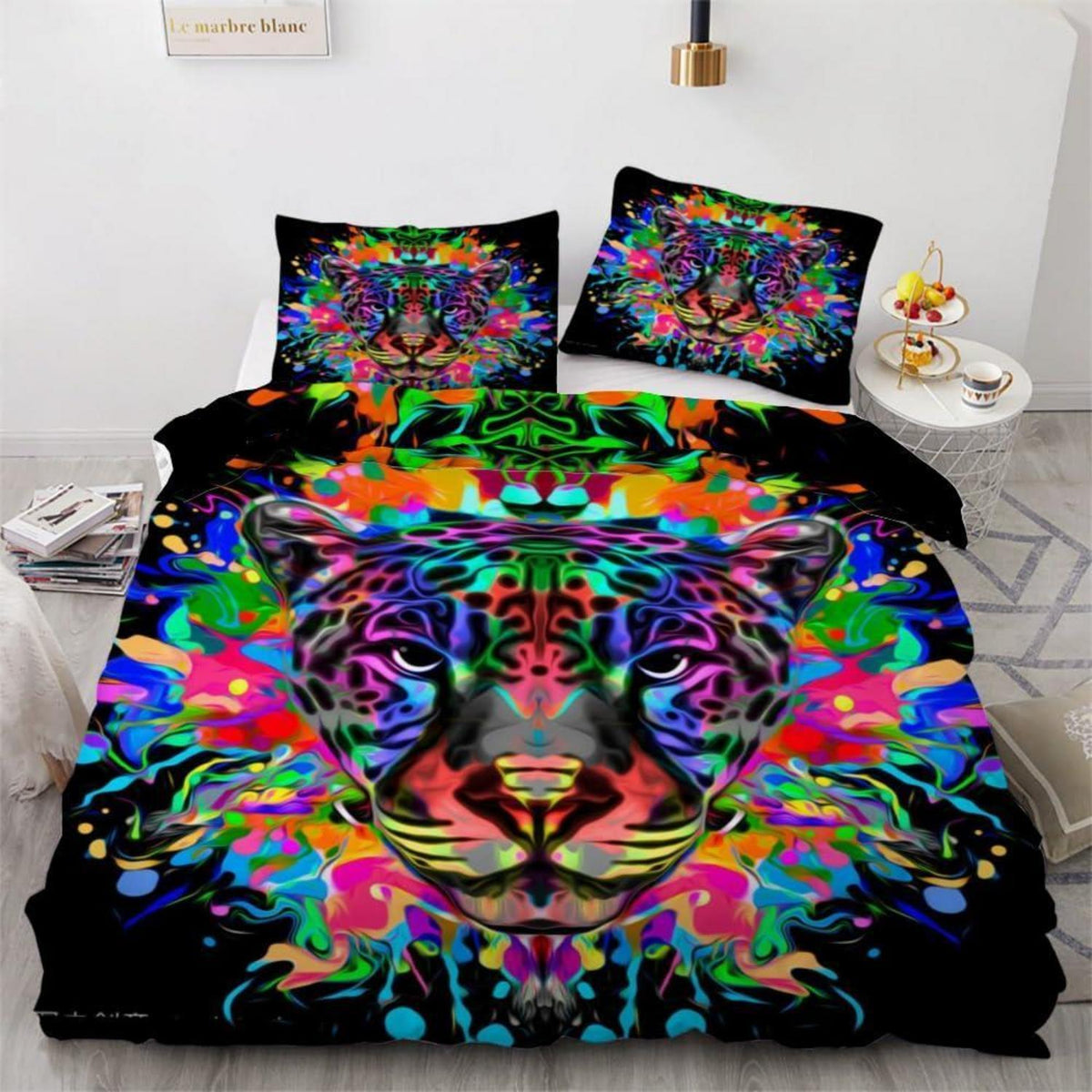 Leopard 3D Bettwäsche-Set 220x240 cm | Mikrofaser & Graffiti Design